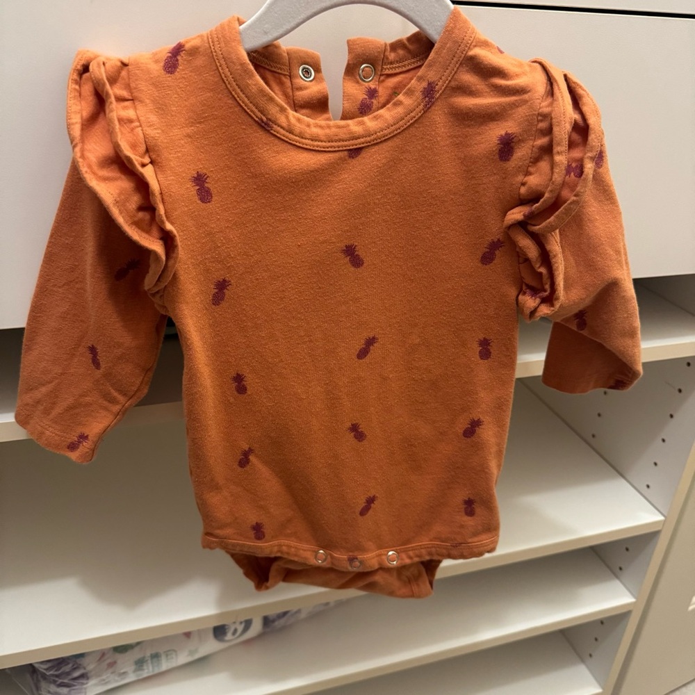Kate Quinn 12-28 months Long Sleeve Orange Baby Bodysuit with Pineapple Accents